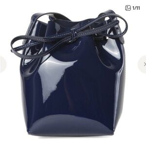 Mansur Gavriel navy blue patent bucket bag